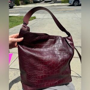 All Saints Burgundy Croc-Embossed Bag